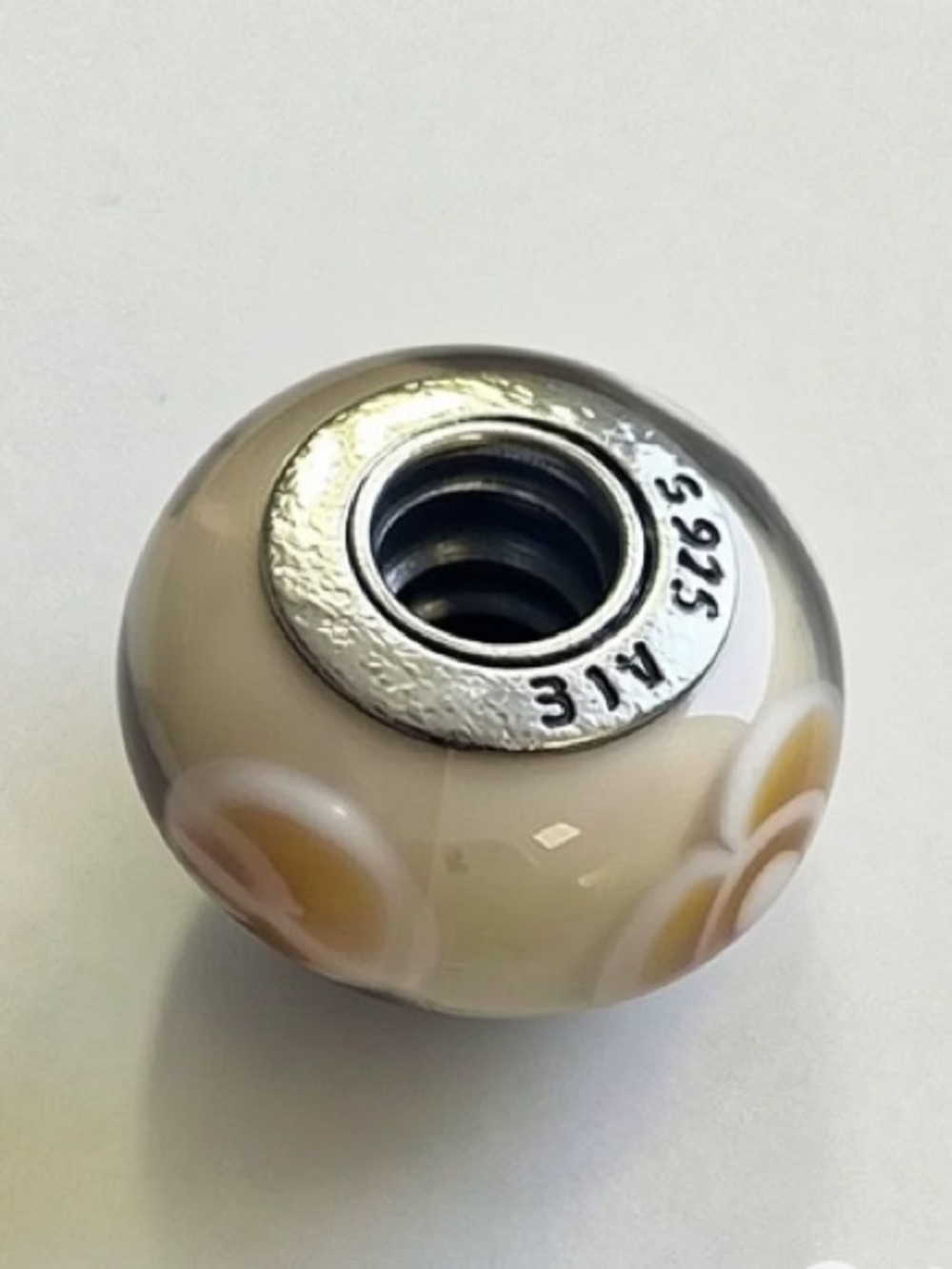 Sterling Silver Cream Floral Glass Charm Bead